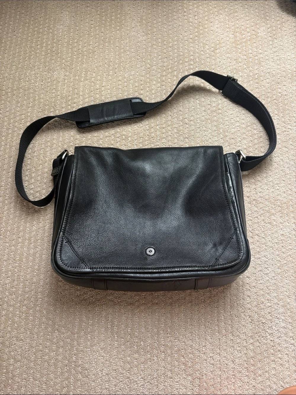 Cole Haan Black Leather Messenger Bag with Adjustable Strap
